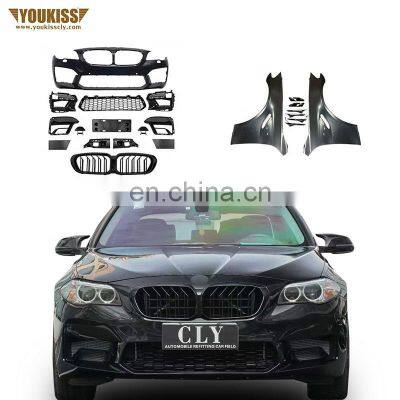 Ukiss Car bumpers For 2010-2017 BMW 5 Series F10 F18 Upgrade 2021 M5 Body kits Siamese large Car Grille LED Fenders