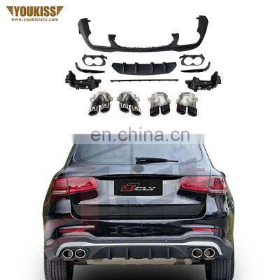 Genuine Body Parts Rear Diffuser Lips For 2020 Benz GLC Modified GLC 43 AMG Rear Diffuser Black Silver Exhaust Pipe With Trims