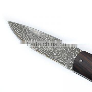 folding pocket knife Damascus steel with black ebony handle olive handle back lock knife