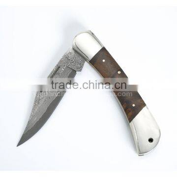 Outdoor folding knife Damascus steel shadow wood handle folding pocket knife