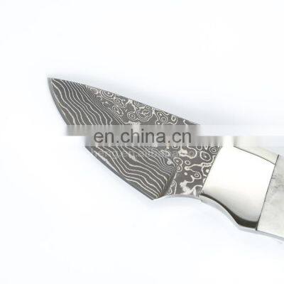 Hot sales damascus hunting camping knife with antler handle black ox horn handle