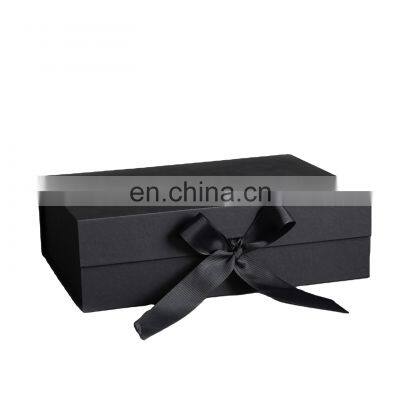 Hot Fancy Magnet Box Carton Black Flat Luxury Magnetic Folding Storage Paper Gift Box Packaging With Ribbon For Hair