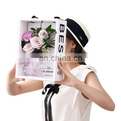 Valentine's day luxury paper box rose packaging cardboard paper flower packing box gift handbag With window