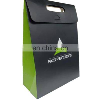 Stand-alone custom print logo paper kraft packing bag with die cut handle glass bottle paper packaging box for dress