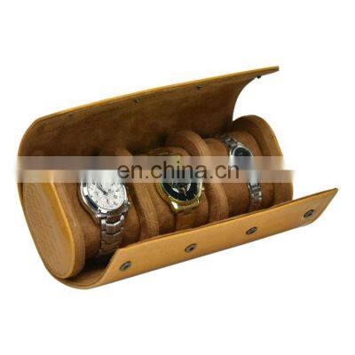 Wholesale Customized LOGO luxury watch travel case Storage Display canvas pink store saffiano 3 slot ostrich leather watch roll