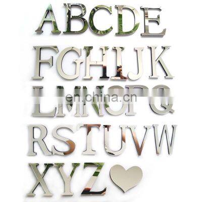 English Letters Acrylic Mirror Surface Wall Sticker 3D Silver Alphabet Mirror Wall Sticker