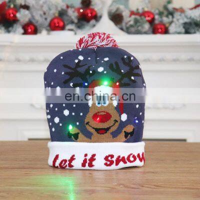 LED Christmas Hat Knitted Beanie Christmas Light Up Knitted Hat Christmas Gift for Kids Xmas 2022New Year Decorations