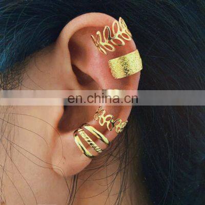 5pcs Fashion Gold Star Leaves Non-Piercing Ear Clip Earrings For Women Simple Fake Cartilage Ear Cuff Jewelry Clip Accessories