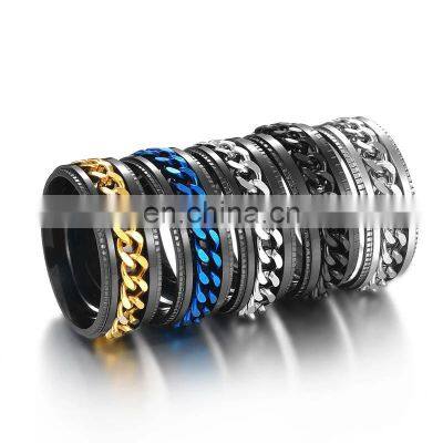 Cool Stainless Steel Rotatable Men Couple Ring High Quality Spinner Chain Rotatable Rings Punk