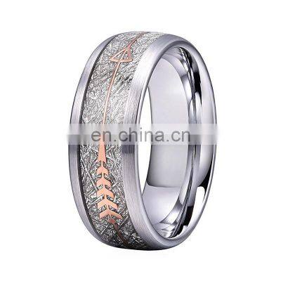 8mm Rose Gold Stainless Steel Tungsten Carbide Rings Hawaiian Koa Wood Arrow Inlay Men's Jewelry