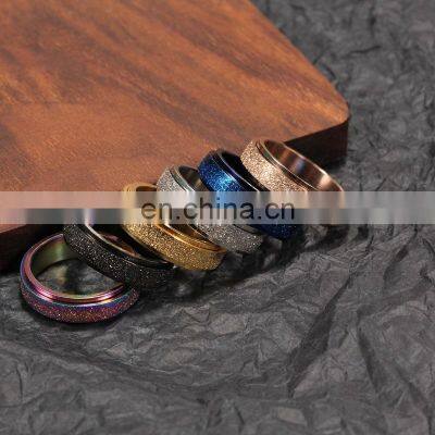 6mm Spinner Ring for Women Men Stress Release Rotatable Sandblasting Stainless Steel Tail Ring