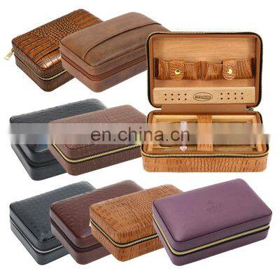 Brown Portable Leather Cedar Wood Case Holder Travel Cigar Humidor PU cigar holder for 4 Cigar