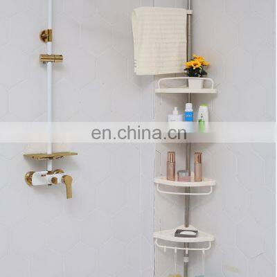 Silver Black 4 Pole Wall Rack Storage Organizer 4 Tier Telescopic Corner Shower Shelf Caddy Hanging for Bathroom