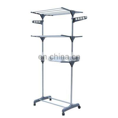3 Tier rolling clothes drying rack adjustable laundry rack with foldable wings clothing rack wall