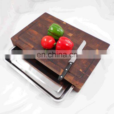 Walnut Wood End Grain Cutting Board Chopping Blocks With Non-Slip Feet For Kitchen