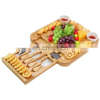 Hot sale bamboo cheese board set with drawer cheese board