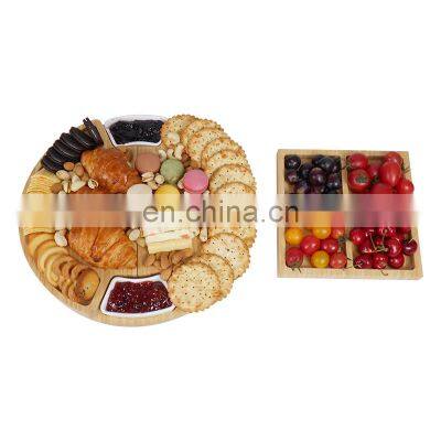 Wood Bamboo Cheese Board And Knife Set Charcuterie Cheese Plate For Wine Cheese Meat