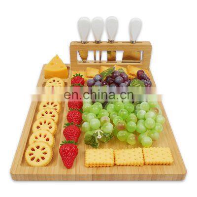 Nature 100% Bamboo Cheese Board With Magnet Knife Holder And Cutlery Set