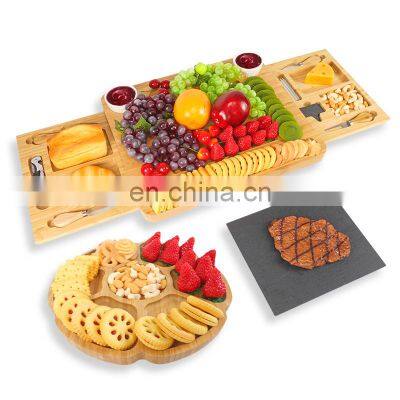 Natural Bamboo Cheese Charcuterie Platter Serving Tray Board Cutlery Set