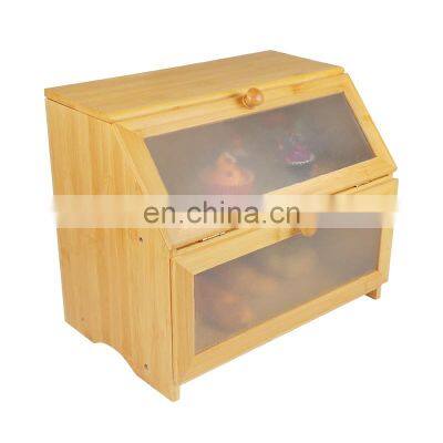 Large Bamboo Bread Box 2 Layer Wooden Bread Boxes For Kitchen Countertop