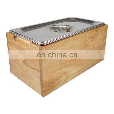 Kitchen Compost Bin Smell Proof Rust Proof Stainless Steel Insert Countertop Compost Bin Acacia Wood Box With Lid
