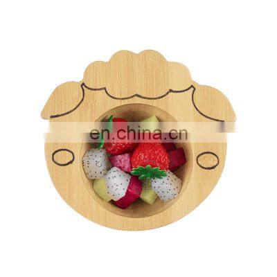 Eco-friendly Wood Bamboo Baby Bowl Plate Custom Stay Put Suction Baby Feeding Bowl With Suction Base
