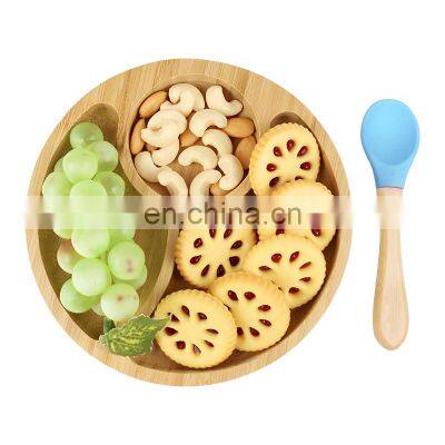 Bamboo bowl baby silicone suction bowl bamboo plate bowl with spoon
