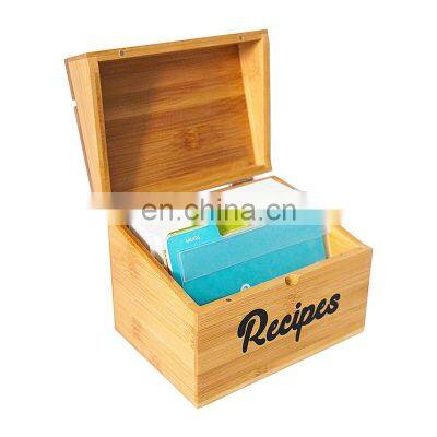 Bamboo Wooden Recipe Card Box Organizer Storage With Bamboo Lid