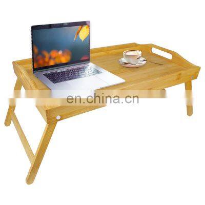 Bamboo Foldable Breakfast Wood Table Laptop Desk Bed Table Food Serving Tray Set With Phone Tablet Holder