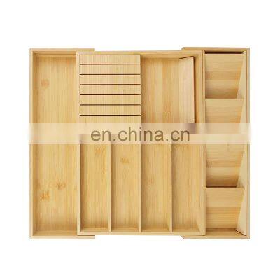 Expandable Large Kitchen Drawer Organizer High Quality Bamboo Cutlery Drawer Organizer For Utensil and Flatware Storage