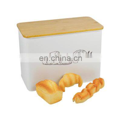 Metal Bread Box Large Capacity Food Storage Bin With Bamboo Cutting Board Lid For Kitchen
