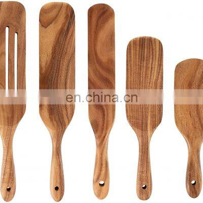 Wooden Spatulas 5 Pcs Cooking Utensils Spurtle Set Natural Teak Wood Kitchen Utensils Set Slotted Spatula Heat Resistant Slotte