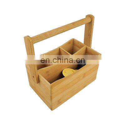 Bamboo Kitchen Cabinet & Fridge Drawer Organizer Tray with Handle Storage Bin for Cutlery Serving