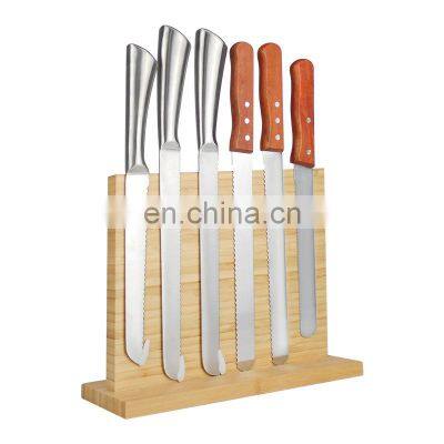 Magnetic Knife Block Natural Bamboo Knife Holder with Strong Magnets Double Side Cutlery Display Stand and Storage Rack