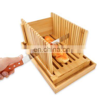 Bamboo Bread Slicer for Homemade Bread Loaf Wooden Bread Cutting Board with Crumble Holder Foldable and Adjustable