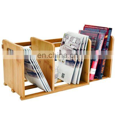 Bamboo Desktop Shelf Adjustable Countertop Bookcase Office Supplies Adjustable Desk Storage Organizer Accessories Display Rack