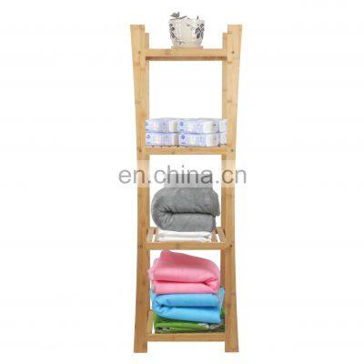 Deluxe 4-Tier Shelf Bamboo Freestanding Bathroom Towel Organizing Shelf