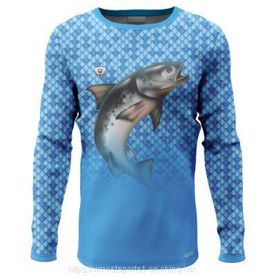 Round Neck Custom Sublimation Blue Fishing shirt of High Quality