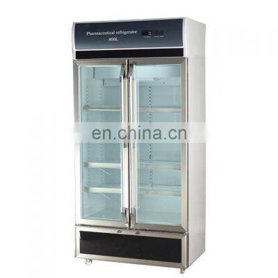 HC-P002 Large capacity Medical 400L 2 to 8 degree Lab pharmacy refrigerator price with glass door refrigerator for hospitals