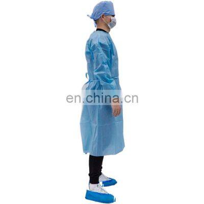 Disposable hospital factory non woven isolation gown white blue shoe visit gowns with ISO 13485