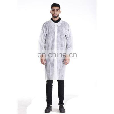 SMS Polypropylene Disposable White Lab Coat with Knit Collar and Cuff