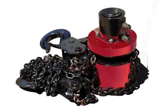 Fire-Resistant Emulsion Fluid Powered Chain Hoist for Underground Mining with Quick Connection and Dual Braking System